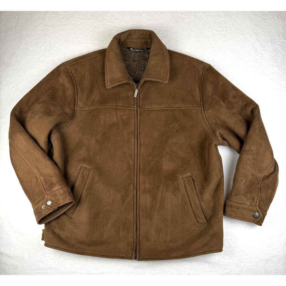 Weatherproof Garment Co Mens XL Brown Faux Suede Sherpa Lined Jacket Full Zip